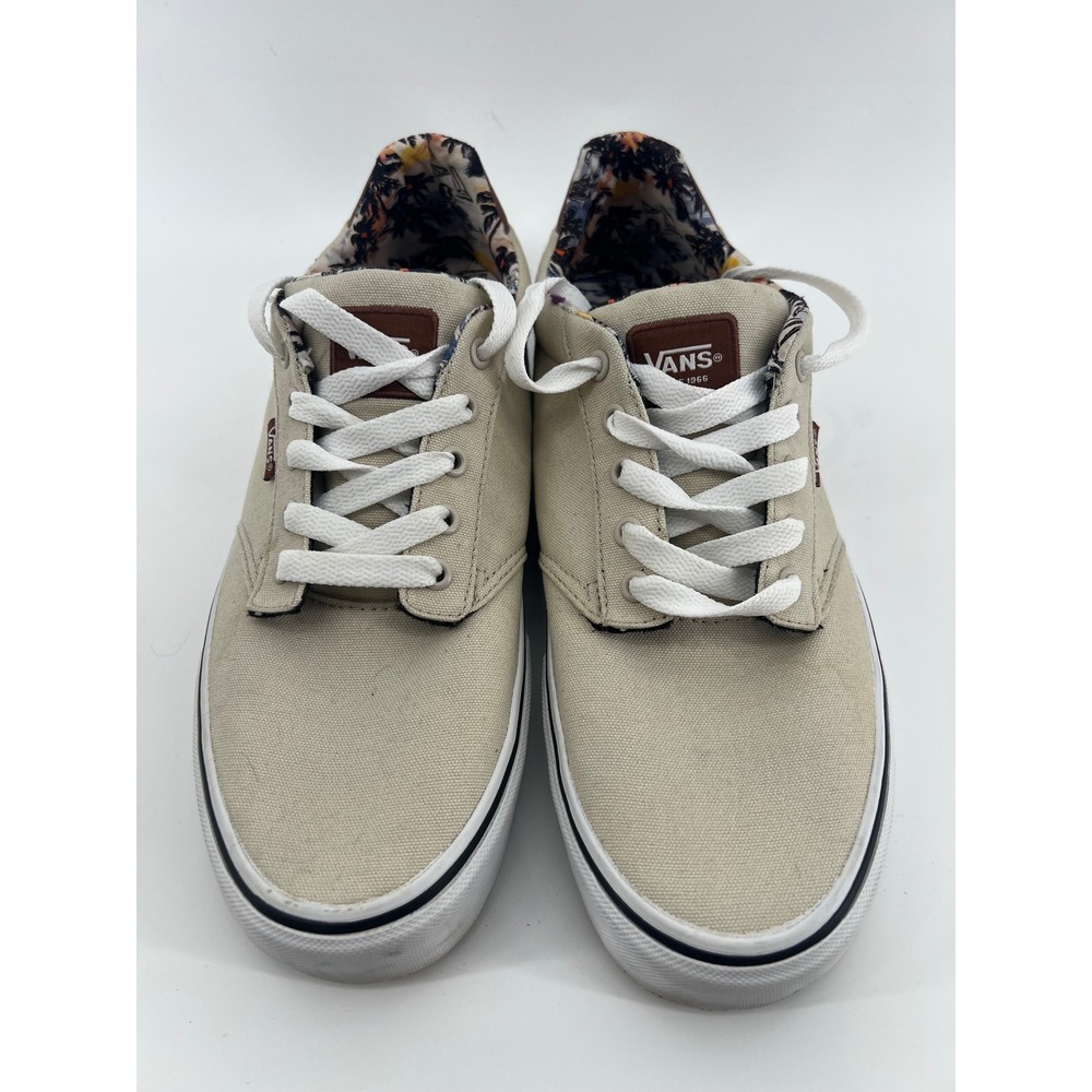 Vans Atwood Deluxe Oatmeal Tan Canvas Tropical Print Skate Shoes Mens 11.5